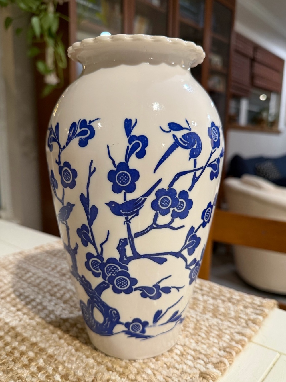 Blue and White Ceramic Floral Vase by